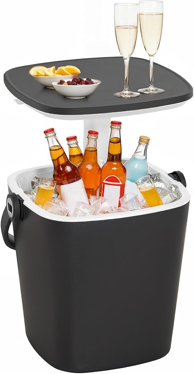 Portable Ice Bucket for Parties, 15 Liter Go Bar, Cooler Table with Lift Top Lid, Beer and Wine Cooler with Handle, Pop Up...