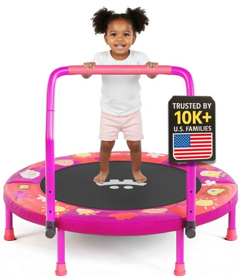 Happin® 36’’ Indoor Trampoline for Kids Ages 2-6, Foldable Mini Rebounder for Indoor & Outdoor Play with Adjustable Handle Bar and Ultra Safe Padding, Perfect Toddler Gift for Boys & Girls
