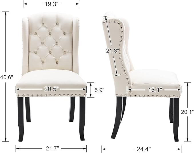 DUOMAY Modern Tufted Dining Chairs Set of 6, Velvet Upholstered Dining Room Chairs Armless Guest Side Chair for Kitchen Dining Room, Wingback Accent Chairs with Solid Wood, White
