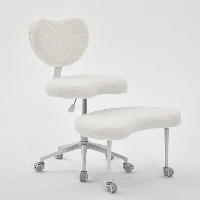 Meditation Chair with Wheels, Ergonomic Criss Cross Chair, Adjustable ADHD Floor Sitting Chair, Swivel Cross Legged Office Chair with High Back, Kneeling Posture Chair, Plush Faux Fur Fabric（Beige）
