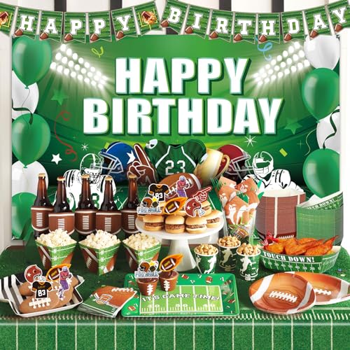 YIGZAG Football Birthday Party Decorations with Balloons Banner Cupcake Toppers Tablecloth & Backdrop and Paper Food Tray ...