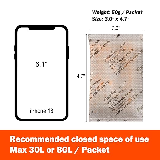 50g x 20 packs Fonday Rechargeable Silica Gel Desiccant Packets Fast Reactivate Desiccant Bags Moisture Absorbers for Storage Bins, Suitcase, Safe, 3D Filaments, Electronics