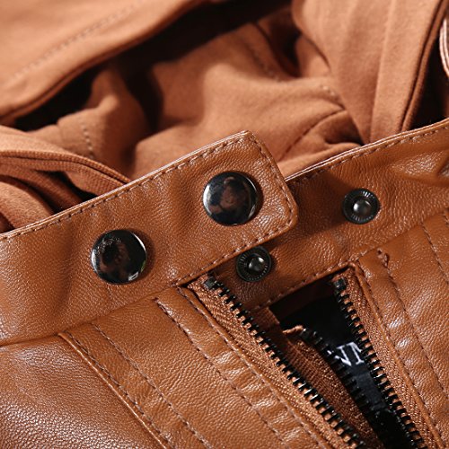 Tanming Womens Faux Leather Jacket Hooded Moto Biker Coat Outerwear Fall Fashion Outfits Winter Clothes