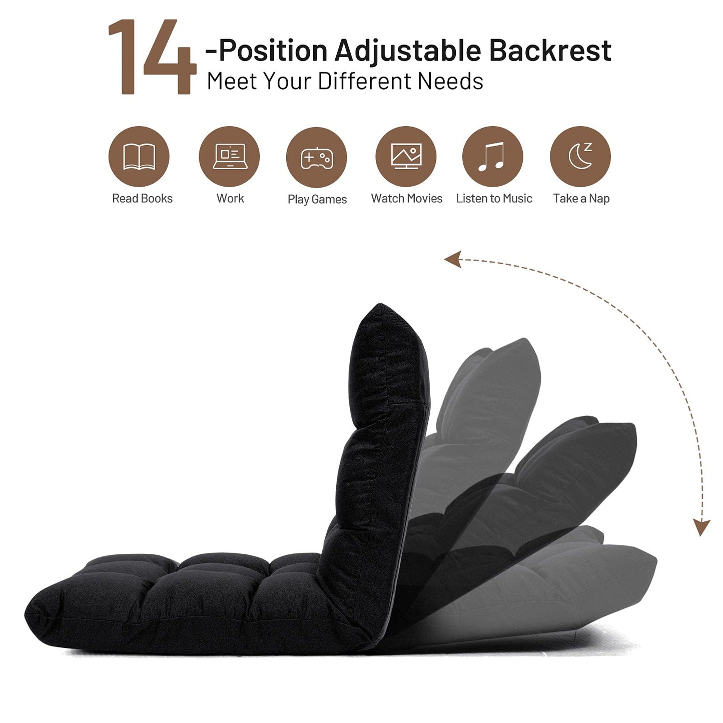 Giantex Floor Sofa Chair Video Gaming Chair with 14 Adjustable Position, Padded Back Support Floor Cushioned Seat, Folding Lazy Chair for Meditation, Reading, Watching, Living Room Recliner(Black)