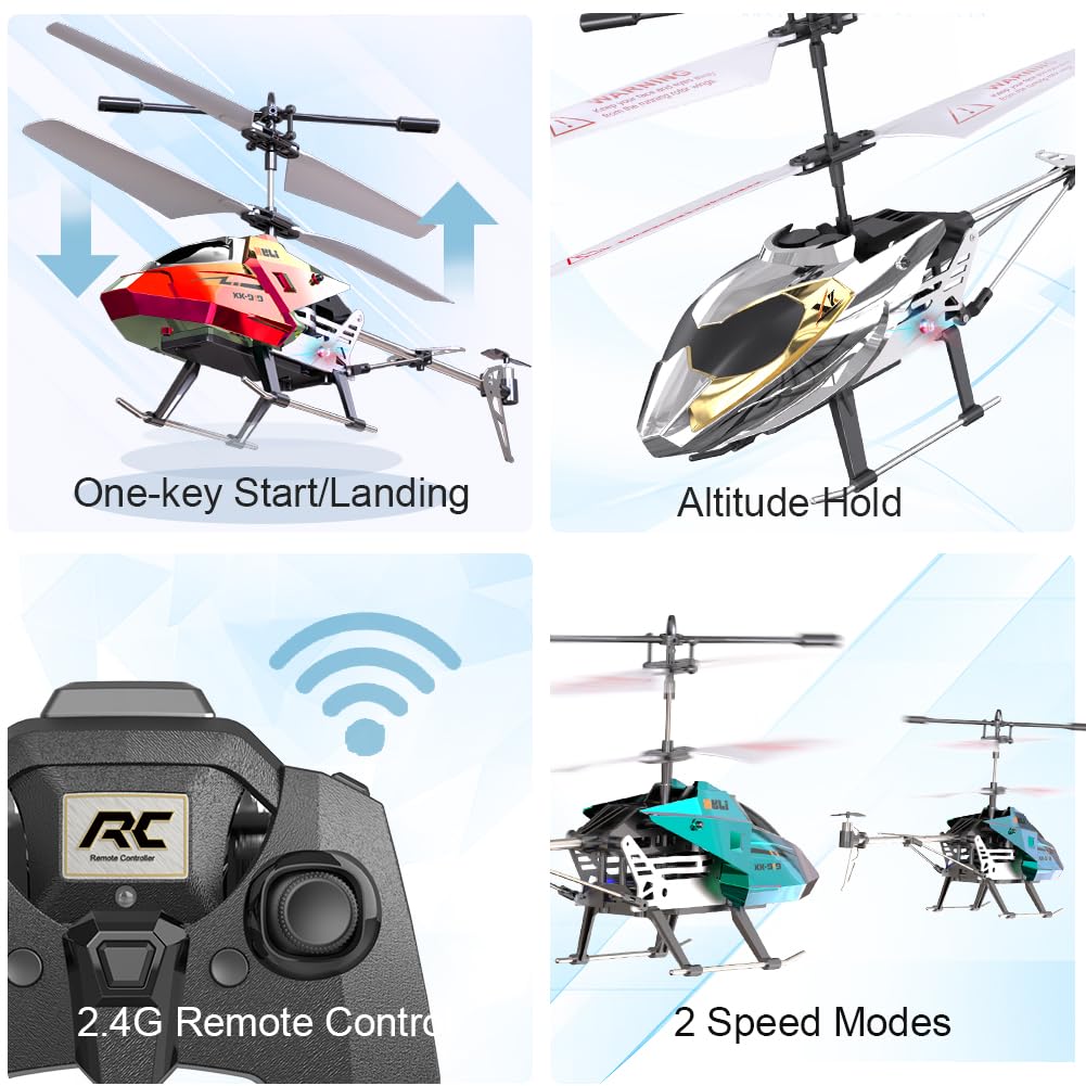 XIKOTEC RC Helicopter, Remote Control Helicopter for Kids, 2.4 GHz, LED Light, One-Key Take Off/Landing, Altitude Hold, RC Toys for Boys Girls