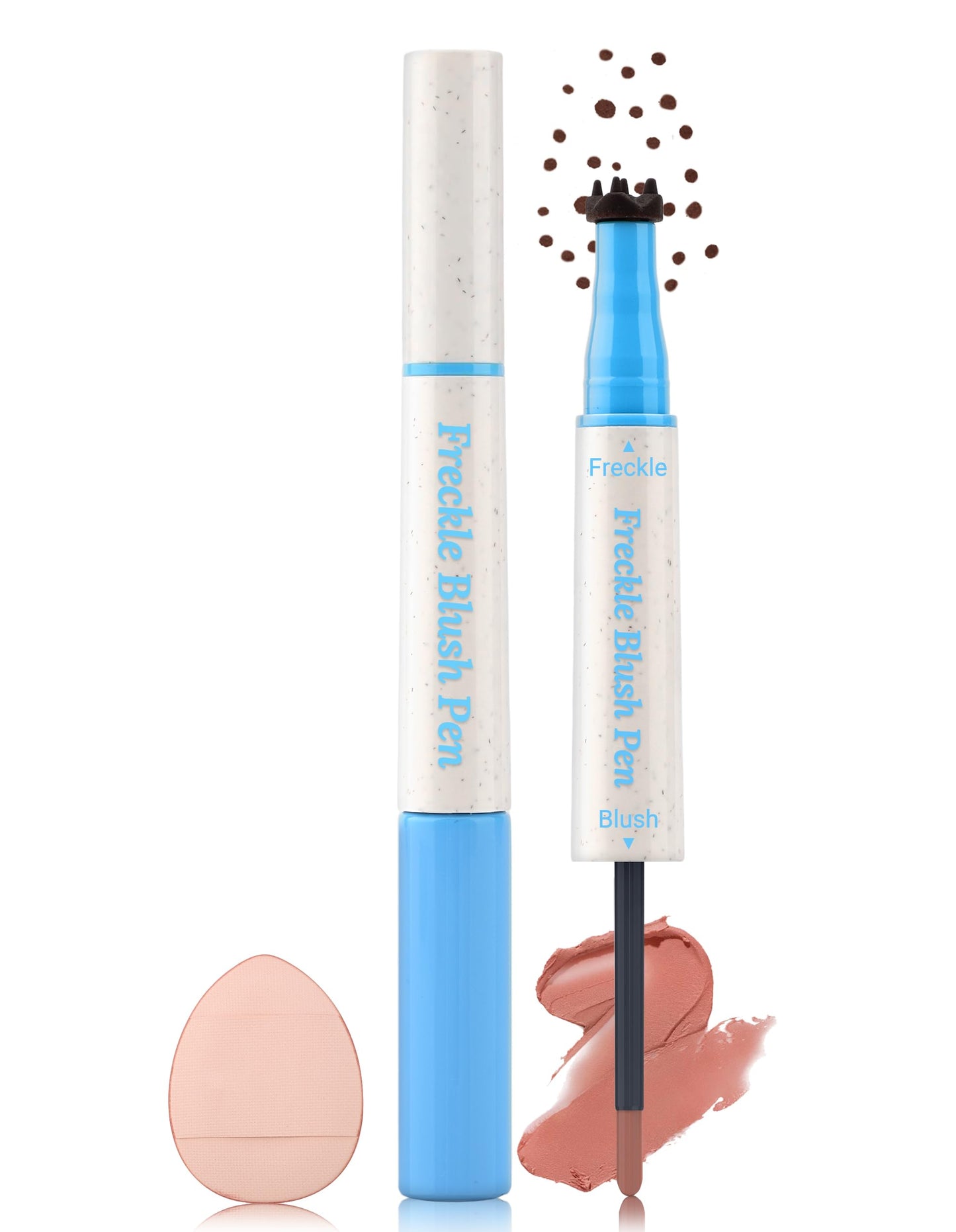 Erinde Natural Freckle Blush Pen, 2 in 1 Dark Brown Liquid Freckle Stamp & Coral Orange Liquid Blush for Cheeks, Long Lasting Wa