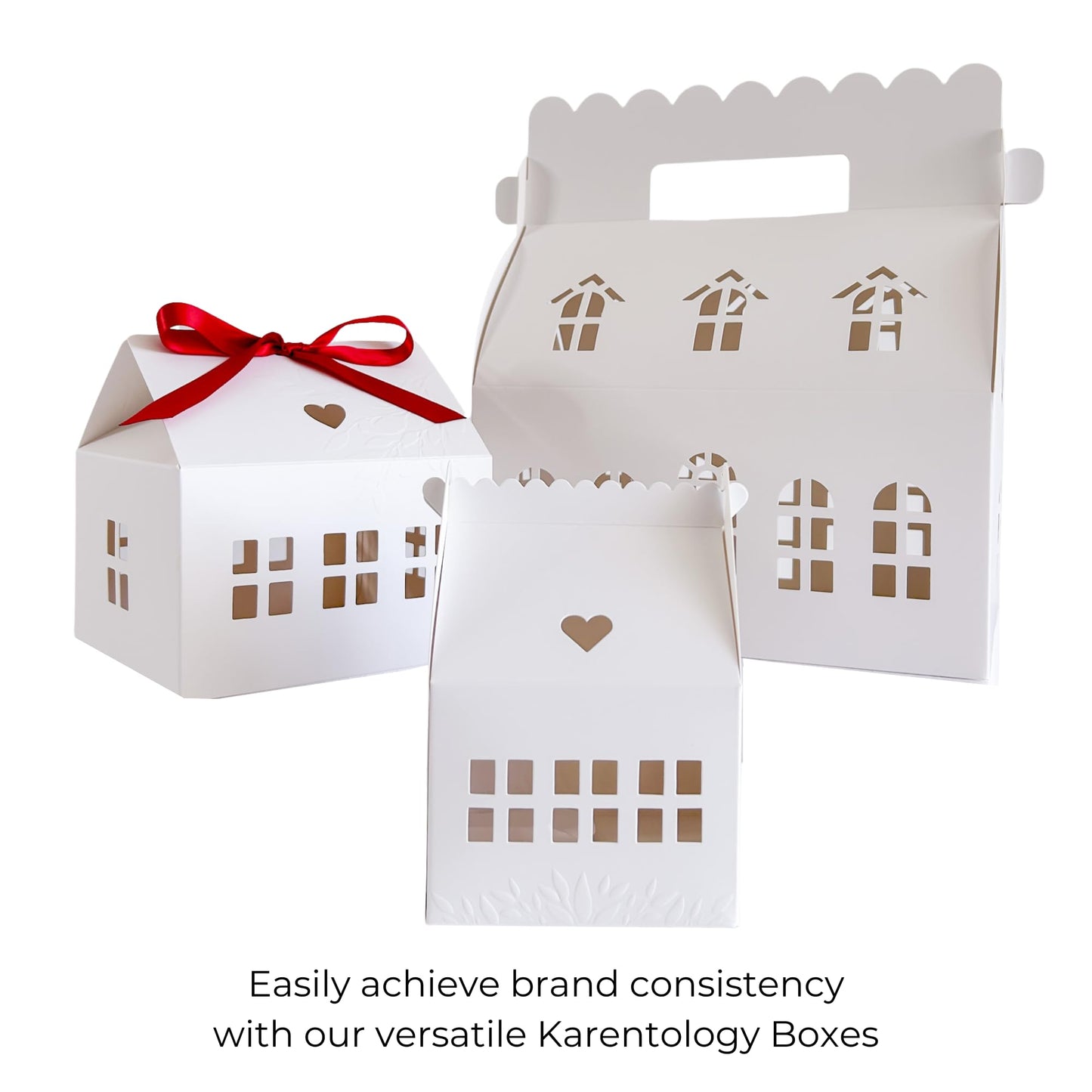 Karentology 30 Pcs Cottage House Shaped Gift Boxes with Embossing for Treats, Desserts, Fancy Cookie, White Gable Bakery Packaging