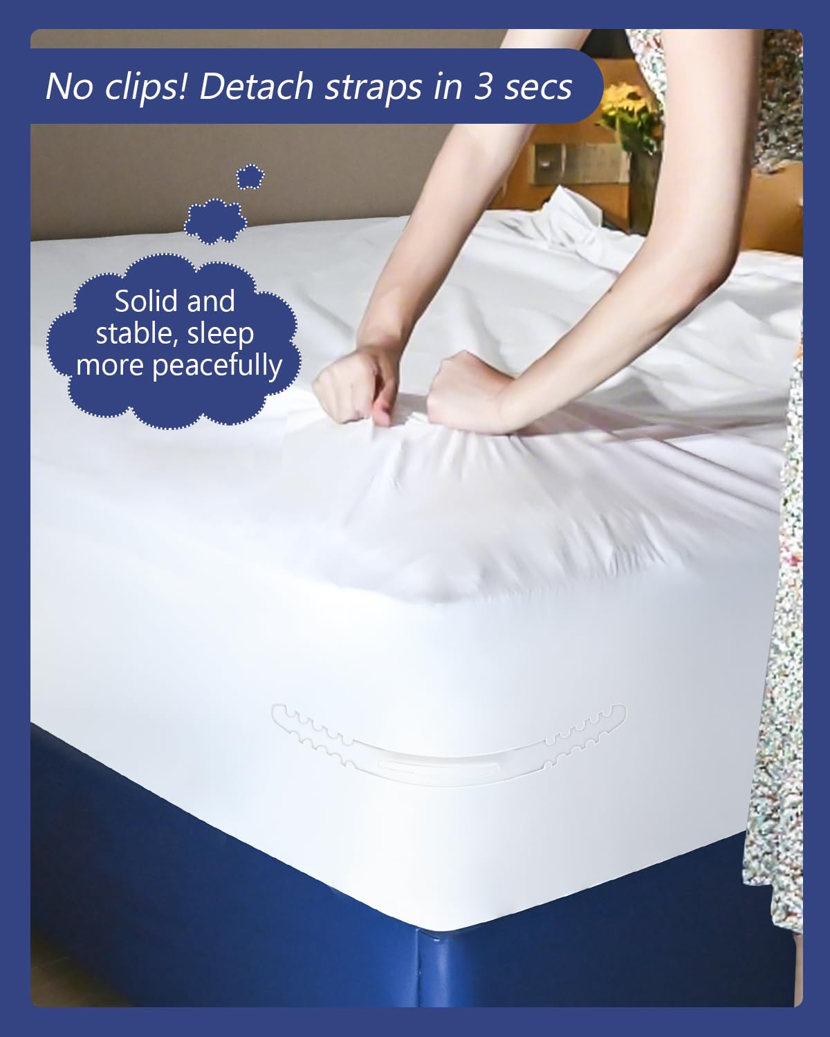 ASSRECT 4-Pack Removable Bed Sheet Holders for Corners with Mattress Straps, Durable Sheet Locks to Prevent Bedding from Moving, Universal for Thick Mattresses (White)