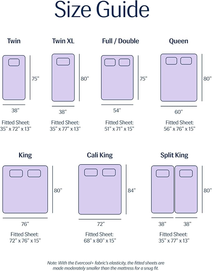 REST® Evercool®+ Fitted Sheet, Cali King, Lavender Breeze, 15" Deep(up to 18’’), Breathable Bedding for Hot Sleeper and Night Sweats, Bed Sheet with Ionic+ Self-Cleaning Silver Yarn for Sensitive Skin