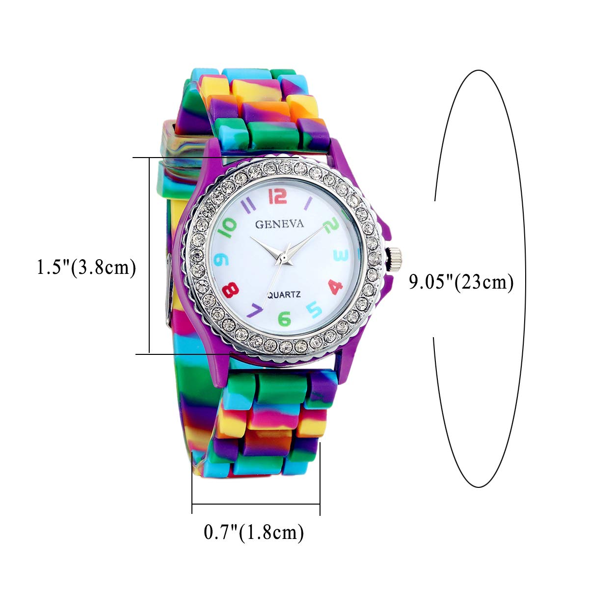 Lancardo Women's Quartz Watch Rhinestone Rainbow Color Silicon Jelly Fun Play Colorful Casual Dress Wrist Watches Birthday