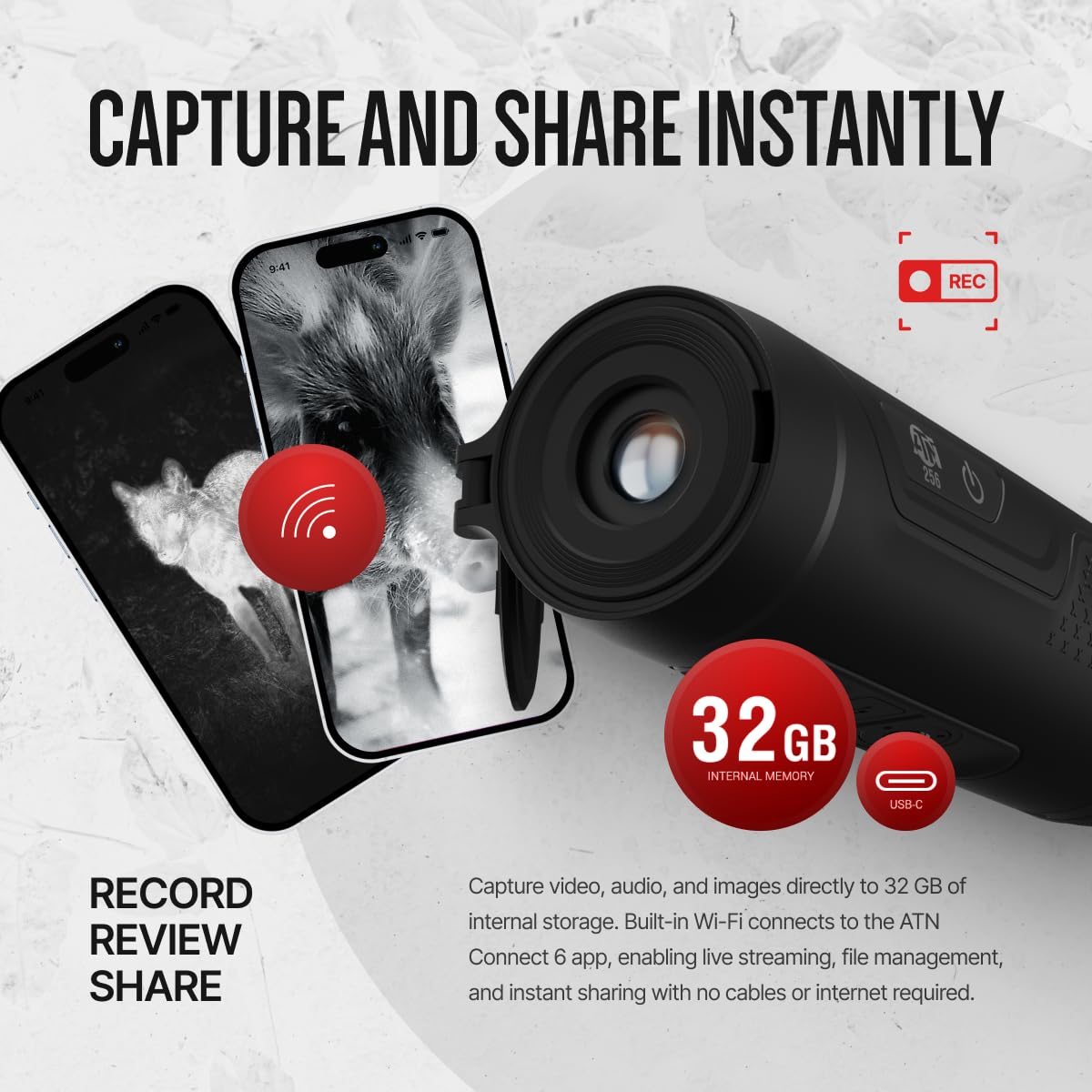 ATN BlazeTrek 6 Thermal Monocular, 6th Gen Thermal Engine, 384/640 Resolution, SharpIR AI, 50Hz, IP67, WiFi & Recording (640x512 Sensor, 14, x)