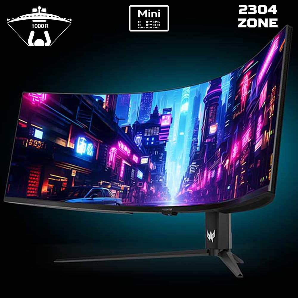 acer Predator Z57 | 57" DUHD 7680 x 2160 Mini LED 1000R Curved Gaming Monitor | AMD FreeSync Premium | 120Hz | 1ms | VESA DisplayHDR 1000| DCI-P3 98% | KVM Switch | USB Type-C, DP 1.4 & 2 x HDMI 2.1