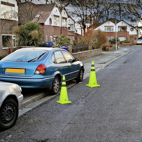 RoadHero 28 Inch 4 Pack Collapsible Traffic Safety Cones, Lime Green Pop-up Cones with Reflective Collar for Road Safety, ...