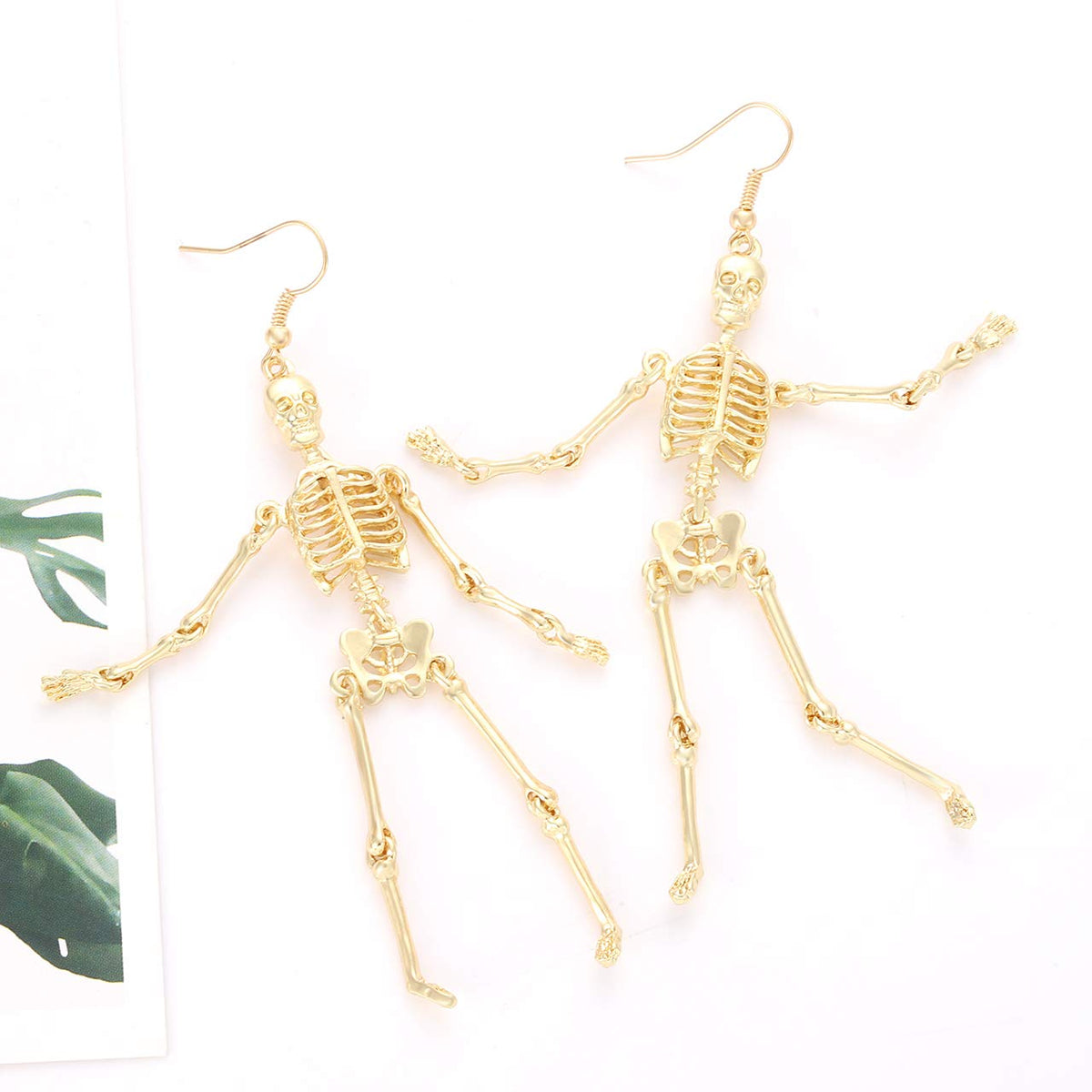 CEALXHENY Halloween Earrings Skull Skeleton Earrings for Women Halloween Party Outfits Jewelry Accessories Gifts (Gold)