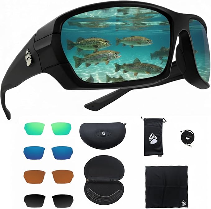 Fishing Glasses Pro Kit - Polarized Sunglasses With 4 Lenses for Clear Visibility in Offshore & Shallow Water - Eye Protec...