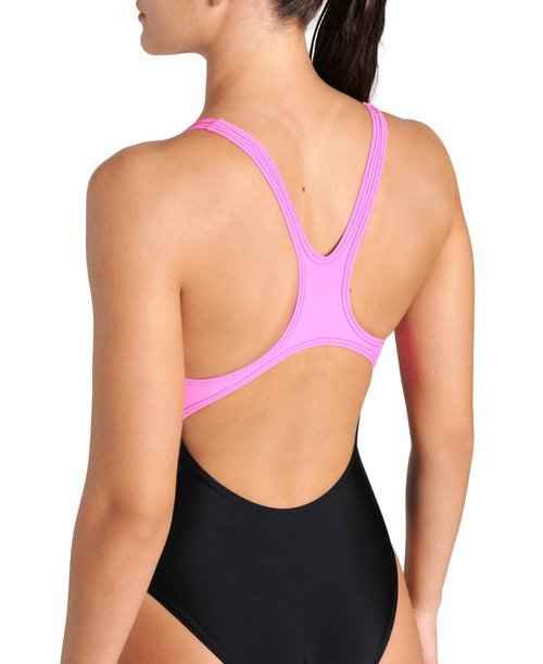 ARENA Feel Women's Imaginary Swim Pro Back Swimsuit Sporty One Piece Ladies Bathing Suit Athletic Swimwear, Black/Shocking Pink/Multi, US Size 36