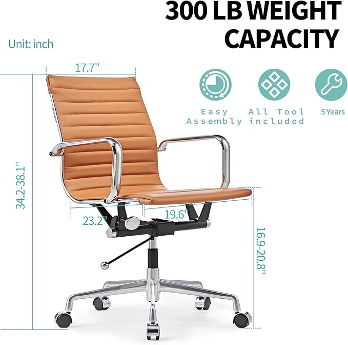 LUXMOD Mid Back Office Chair with Arms and Lumbar Support, Ergonomic Swivel Desk Chair for Receptionist, Executive, Home Office Use – Terracotta