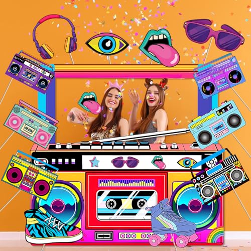 90s 80s Party Decorations - 2000s 90s 80's Theme Party Decorations 80s Photo Booth Props Retro Fabric Radio Boombox Selfie...