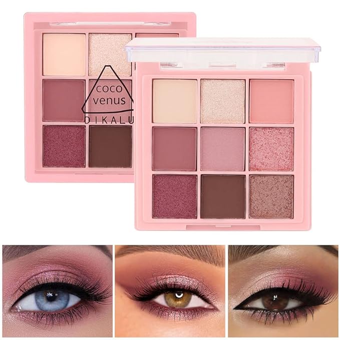 AMY'S DIARY Pink eye shadow palettes,9 Colors Pink Rose Shimmer matte High Pigmented Glitter Pallete Eyeshadow Makeup Colorful Lasting Waterproof Makeup Eyeshadow Palette