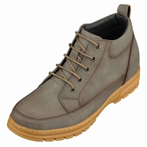 TOTO Men's Invisible Height Increasing Elevator Shoes - Grey Premium Leather Lace-up Hiking-Style Boots - 2.8 Inches Taller - K11551 - Size 6.5 D(M) US