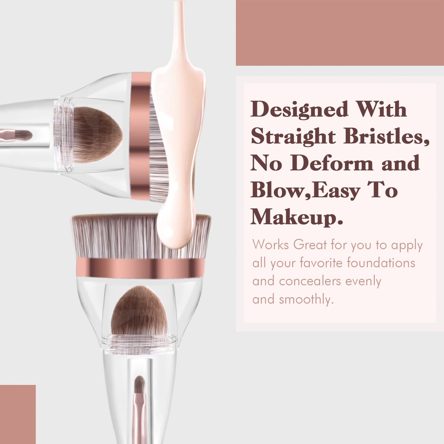 Makeup Brushes, Daubigny Perfect 3IN1 Makeup Brush for Face Blush Liquid Powder Foundation Brush for Blending Liquid, Cream or Flawless Powder Cosmetics with Great Gift Case