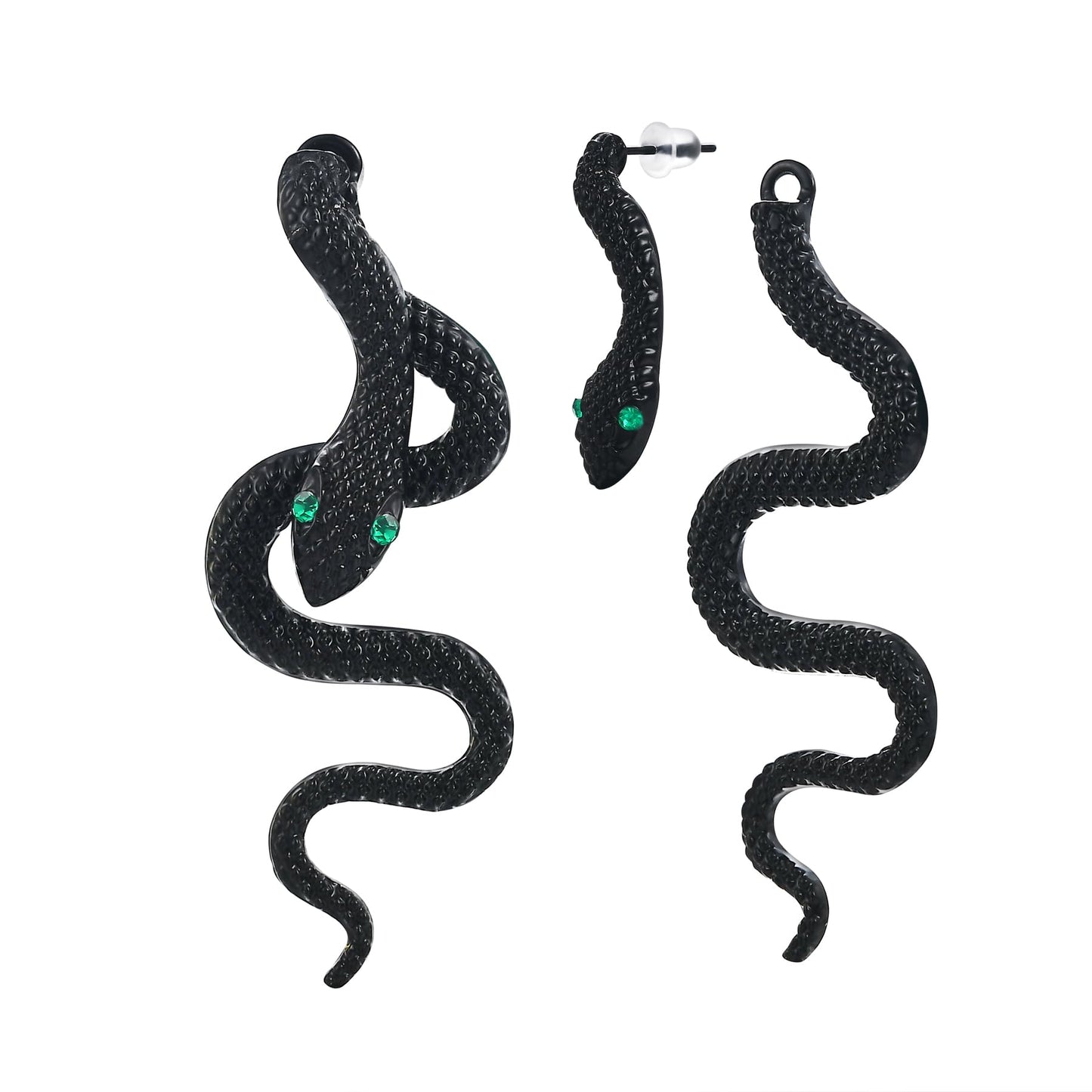 Black Snake Earrings for Women Men Punk Snake Stud Earrings Halloween Black long Snake Earrings Goth Dangle Detachable Earrings