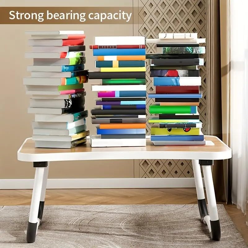 INNOVATIVE LIFE Foldable Laptop Table, Portable Lap Desk Bed Table Tray, Laptop Stand with Cup Holder & Tablet Slot & Lifting Handle for Working Writing Drawing & Eating, Wood