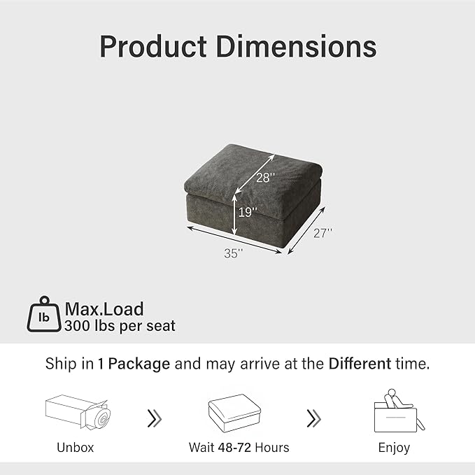 Cloud Sectional Couches for Living Room, Only Ottoman, Dark Gray