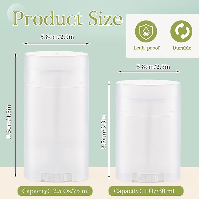 30 Pack 75ml/2.5oz Empty Deodorant Containers, Bottom Filling, Transparent Plastic Oval Refillable Deodorant Containers Twist up Oval Lip Balm Tube for DIY Deodorants Lipstick Crayon Lotion