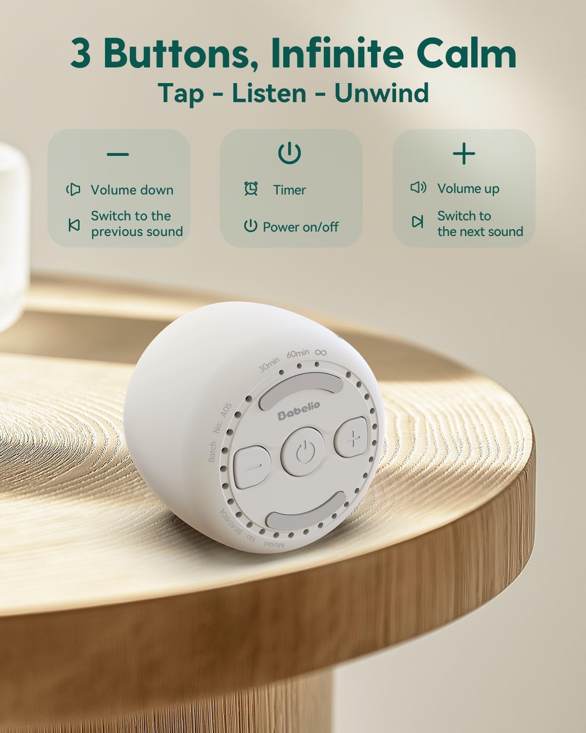 Babelio Portable White Noise Machine + Travel Case in Grey, for Adults Kids Baby