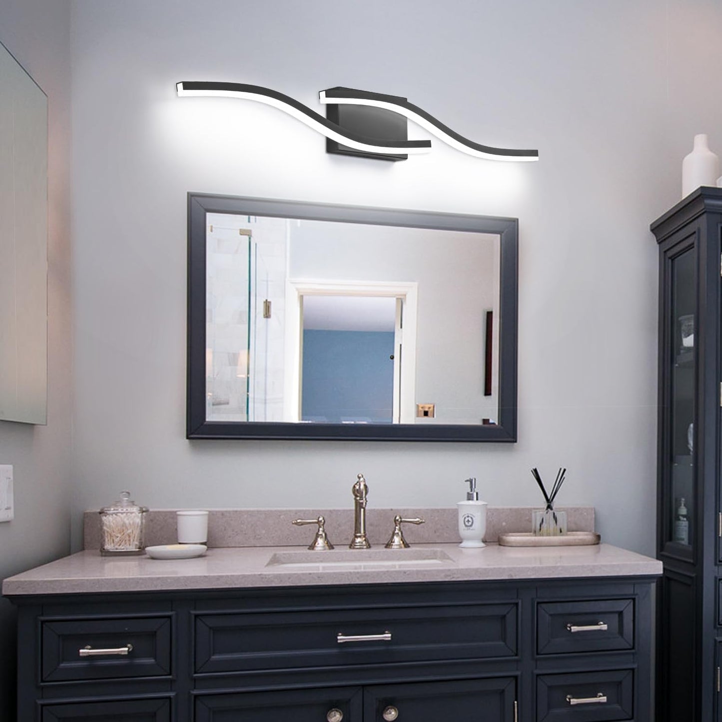 PRESDE 32inch LED Vanity Light Modern Bathroom Light Fixtures Over Mirror Matte Black Bath Wall Lighting Bar Dimmable 3 Colors Changeable