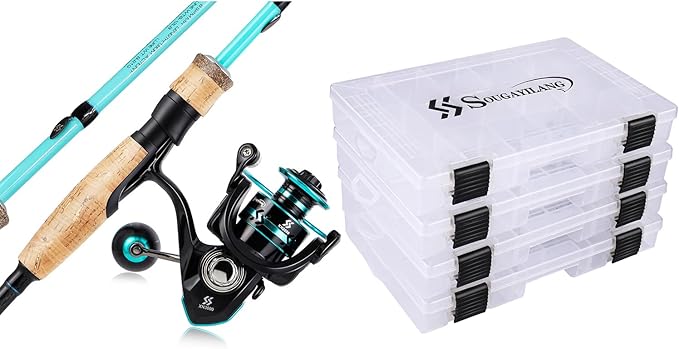 Sougayilang Fishing Rod and Reel Combo, Stainless Steel Guides Fishing Pole with 4 Packs 3600 Tackle Trays