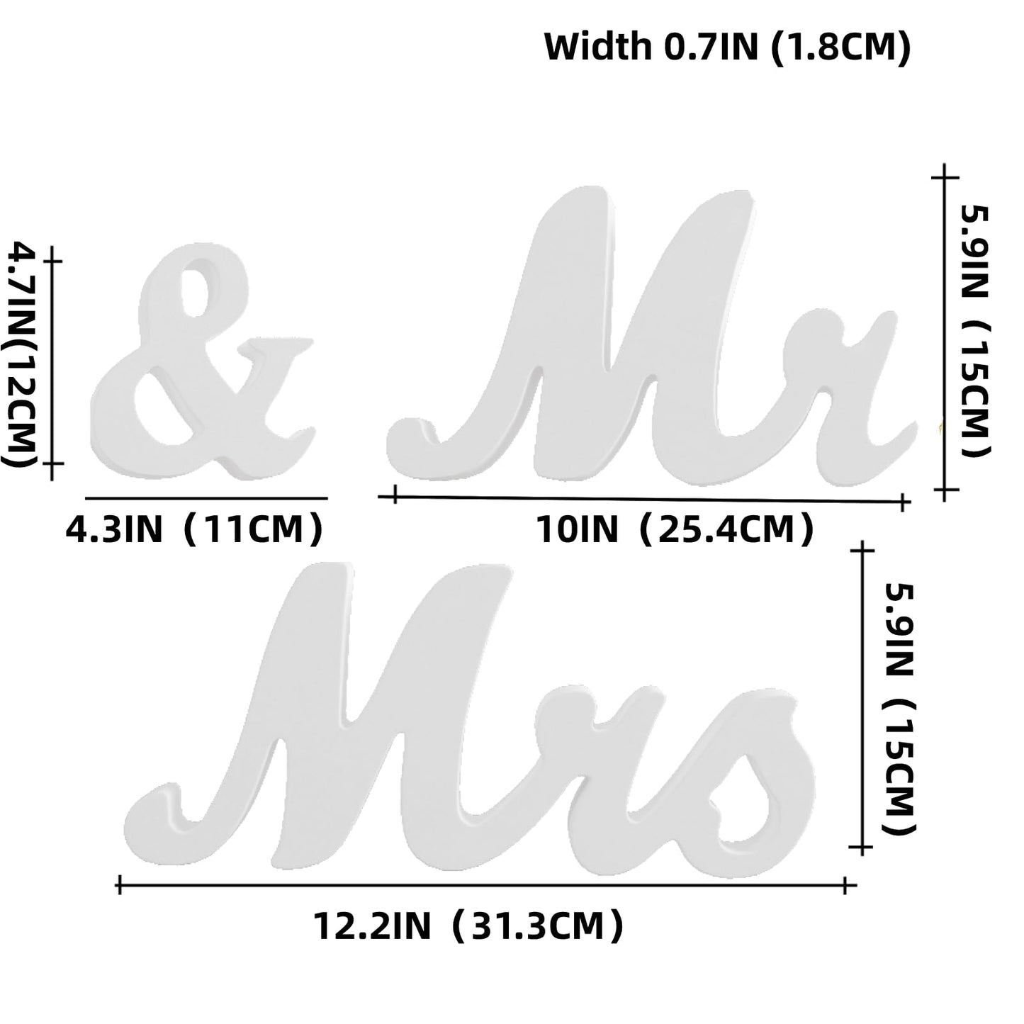 Mrs & Miss Signs for Wedding Table, Large Wooden Letters for Sweetheart Table, Photo Props Wedding Decorations for Anniversary, White