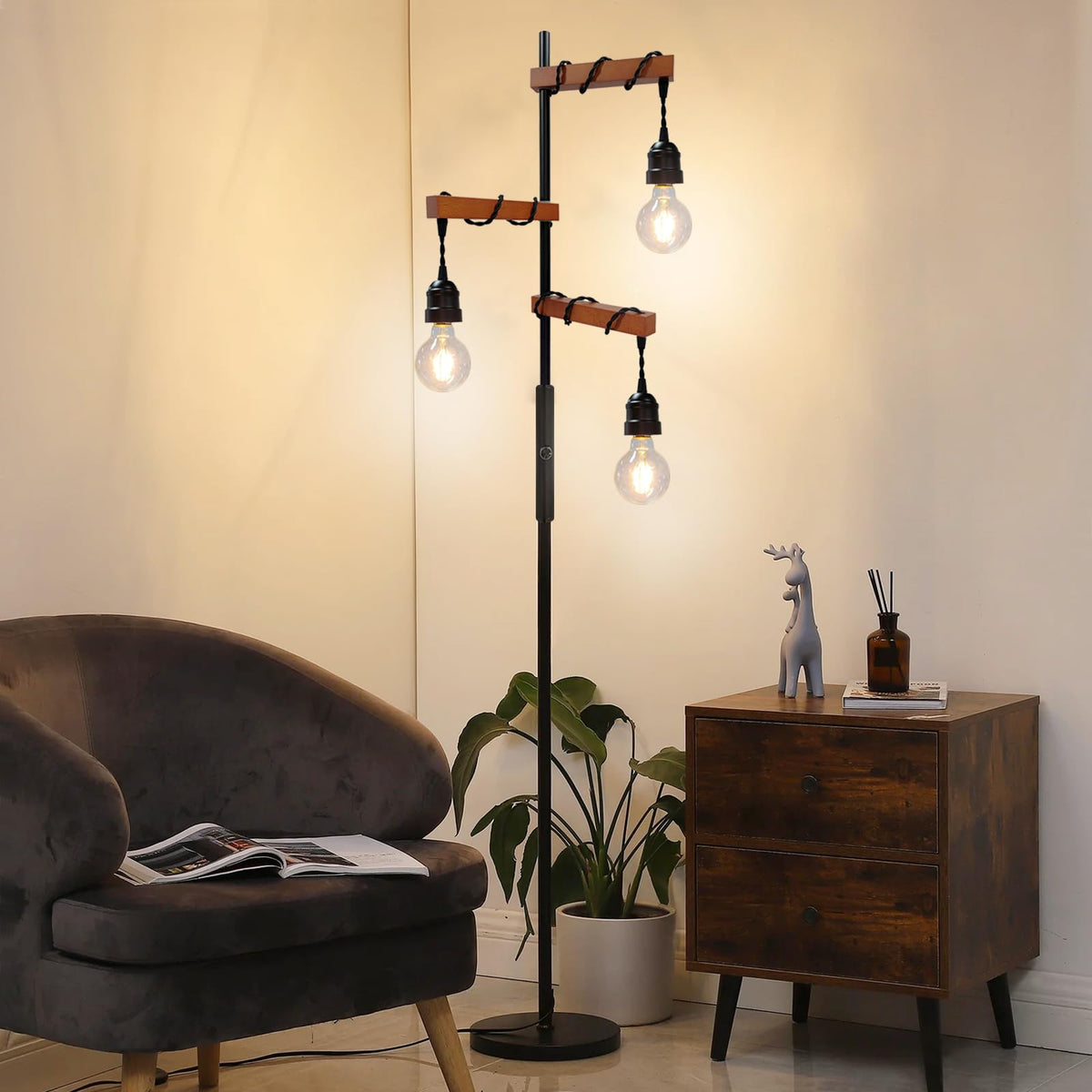 Assemer Dimmable Industrial Floor Lamp,Modern Farmhouse Tree Standing Lamps for Living Room Bedroom Office Rustic Home Decor