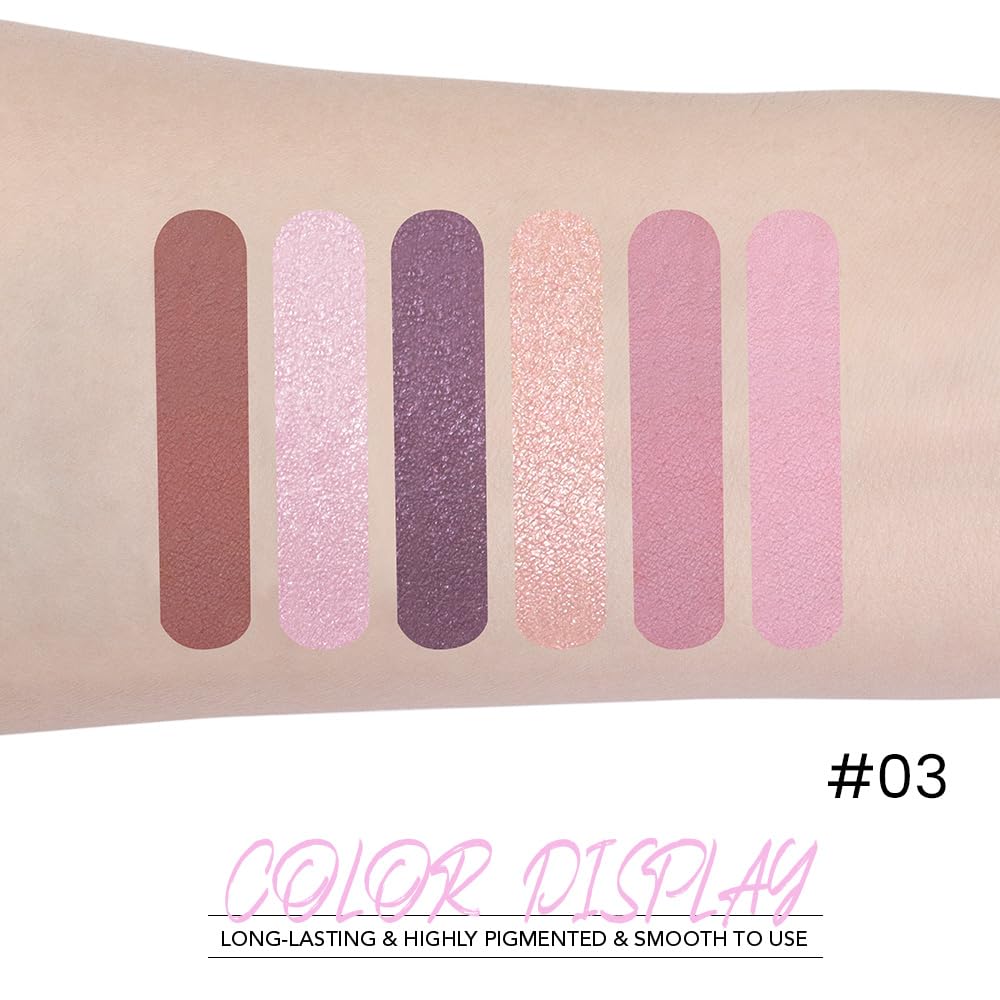 WanTuoluo 6-Color Pink Champange Purple Matte & Shimmer Eyeshadow Palette with Mirror - Highly Pigmented, Long-Lasting Eye Makeu