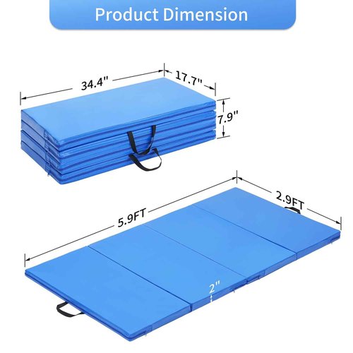 Gymnastics Mat 3'x6'x2'' Exercise Mats for Home Workout Gym Mat with Carrying Handles for Home Aerobics Yoga, MMA, Stretching, Core Workouts