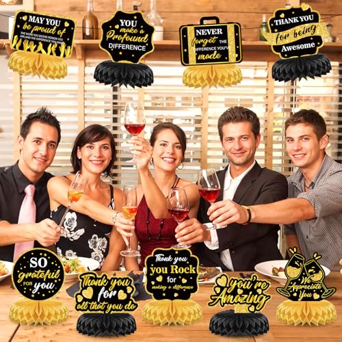 9Pcs We Appreciate You Decorations Thank You Table Honeycomb Centerpieces Appreciate Table Topper Decor for Teacher Doctor...
