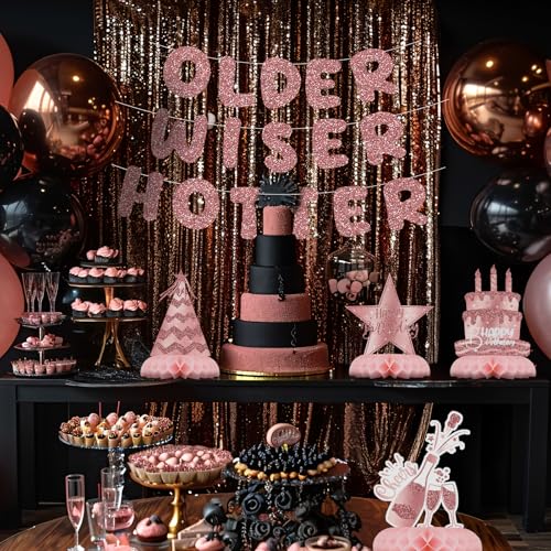 Pink Rose Gold Party Decorations, 12Pcs Pink Rose Gold Honeycomb Birthday Decorations, Elegant Rose Gold Table Toppers Par...