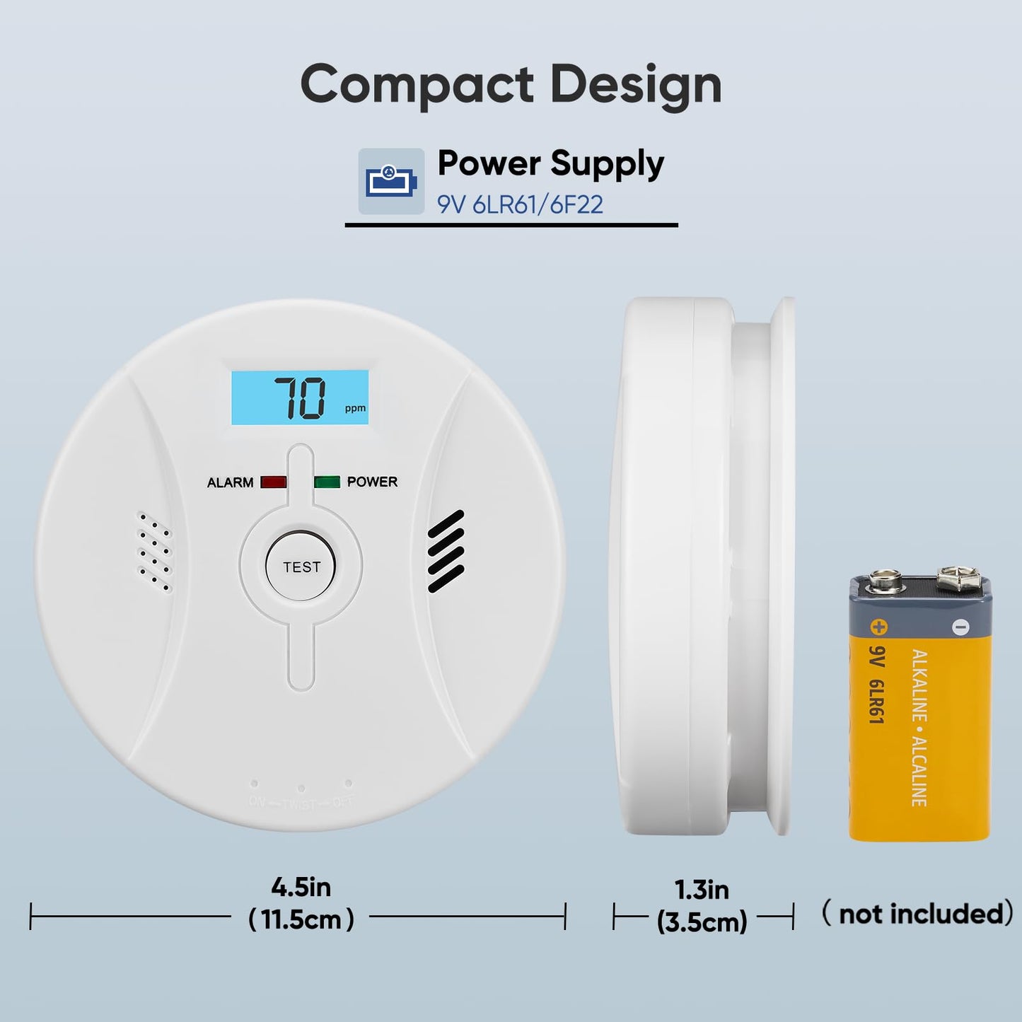 SHYEEH Smoke and Carbon Monoxide Detector, Combination Smoke Alarm and Carbon Monoxide Detector Battery Powered, CO Detector Alarm with Sensitive Sensor, Sound Warning and LCD Display, CDR-803