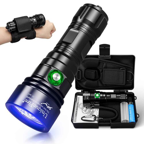 UniqueFire D03 Scuba Dive 365nm UV Black Light 3LEDs High Power Super Bright Underwater Diving UV Flashlight Rechargeable with 3 Modes Night Dive Torch 100 Meters Submersible Light
