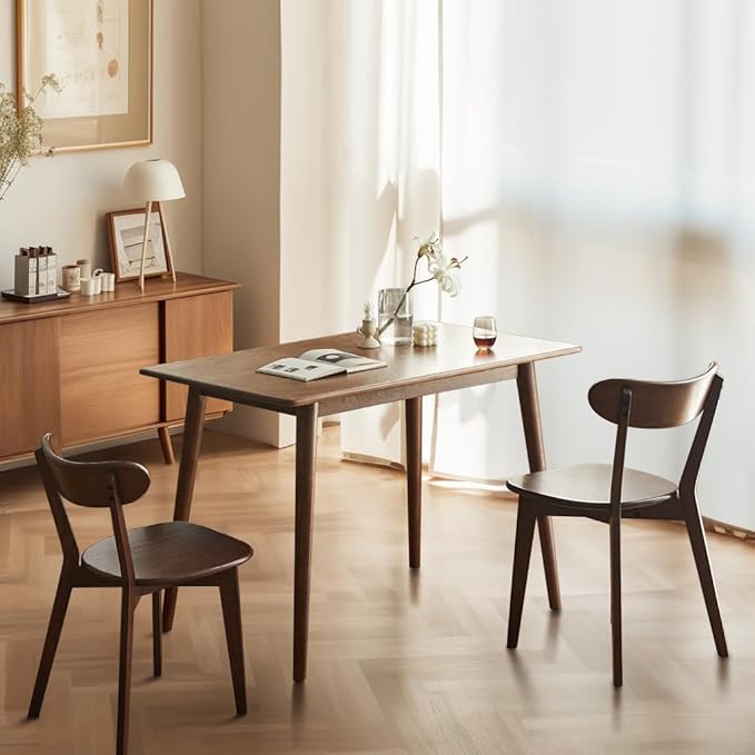 Grewood Oak Wood Dining Chairs,Mid Century Modern Dining Chairs with Comfortable Curved Backrest,Wood Chairs for Kitchen,Dining Room (2, Walnut Color)