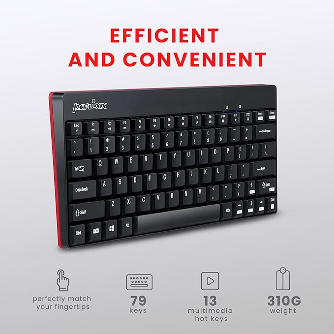 Perixx PERIDUO-712B Wireless Mini Keyboard and Mouse Set, Black, US English Layout