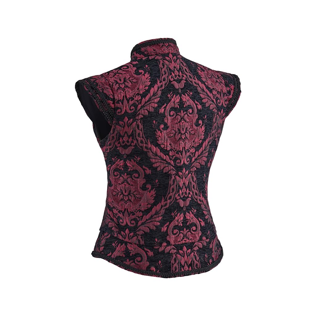 CosplayDiy Mens Tudor Vest Victorian Suit Vest Tudor Jerkin Gothic Steampunk Waistcoat Red and Black S