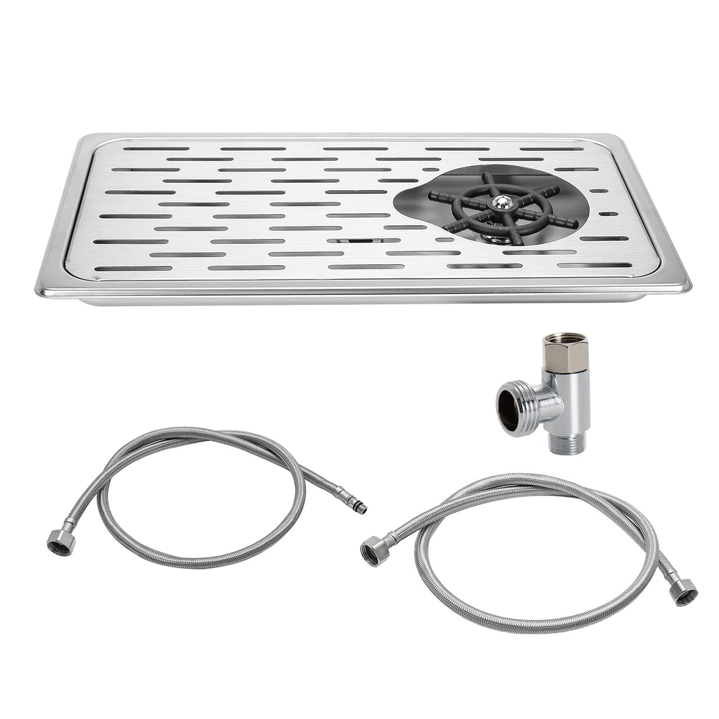 DIBTSA Pitcher Rinser, Espresso Rinser with Spray, Drain and Drip Tray, Stainless Steel Bar Glass Rinser for Sink, Cup Washer for Home Kitchen Hotel Cafe Restaurant (16.7x9.1x1.2 Inch)