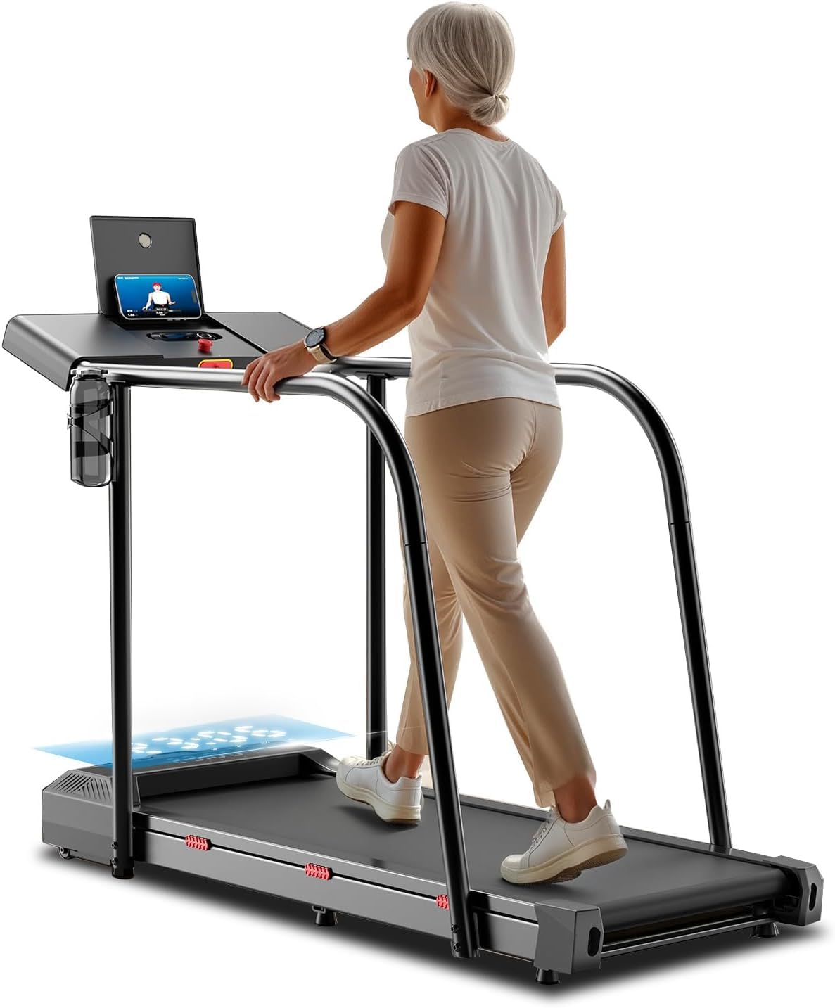 Yesoul Walking Treadmill with Long Handles for Seniors, Treadmills for Home 300 lbs Capacity, Recovery Fitness Exercise Machine with Stable and Safe Structural Design, Large LED Display for Elderly