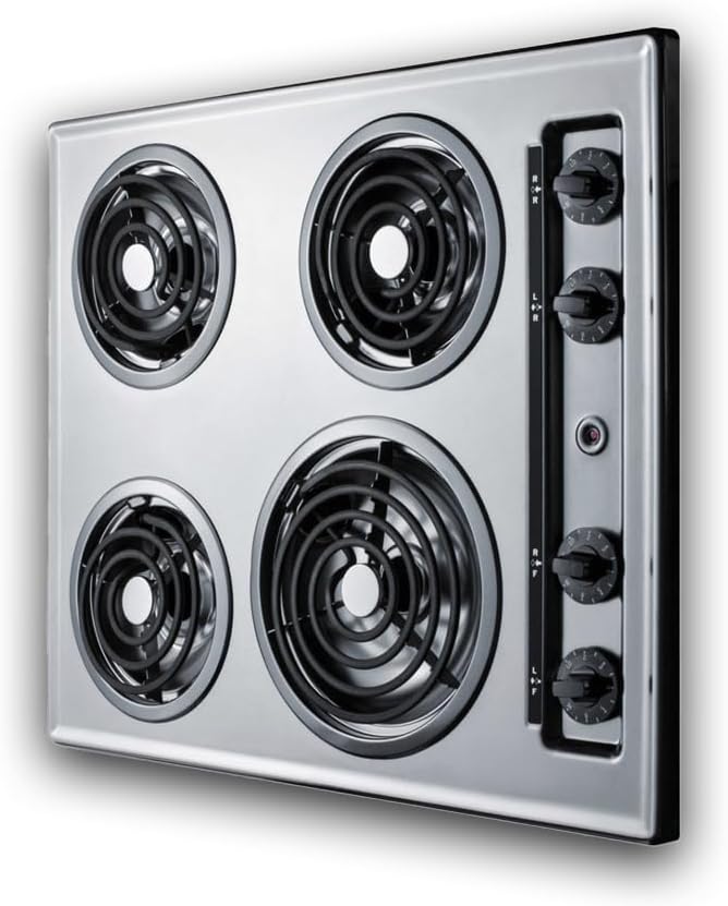 Summit 24" 4 Burner Electric Cooktop. 230 Volt Coil Electric Cooktop, Stainless Steel Look- ZEL03