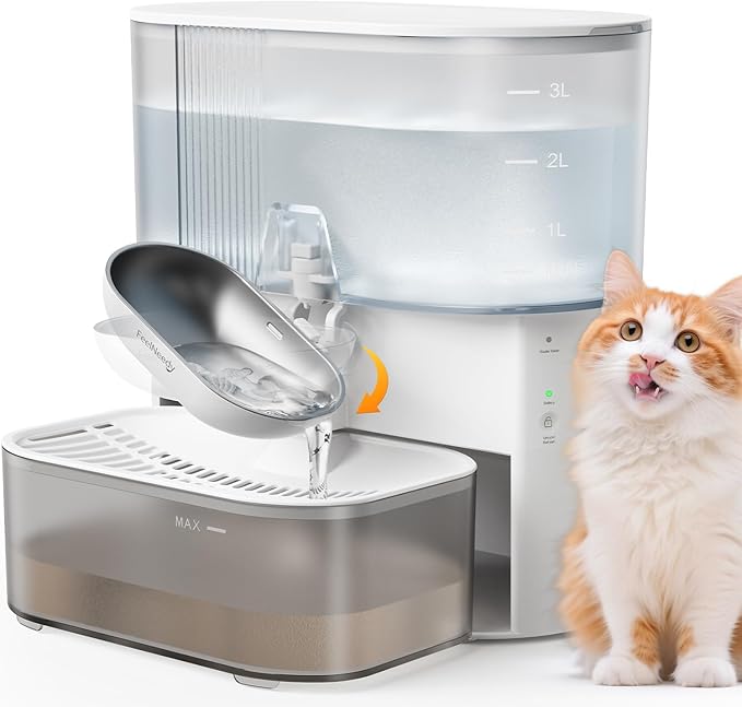 Wireless Cat Water Fountain No Filters, Wastewater Separation, FEELNEEDY Stainless Steel Bowl, 3.5L Pet Water Fountain for...