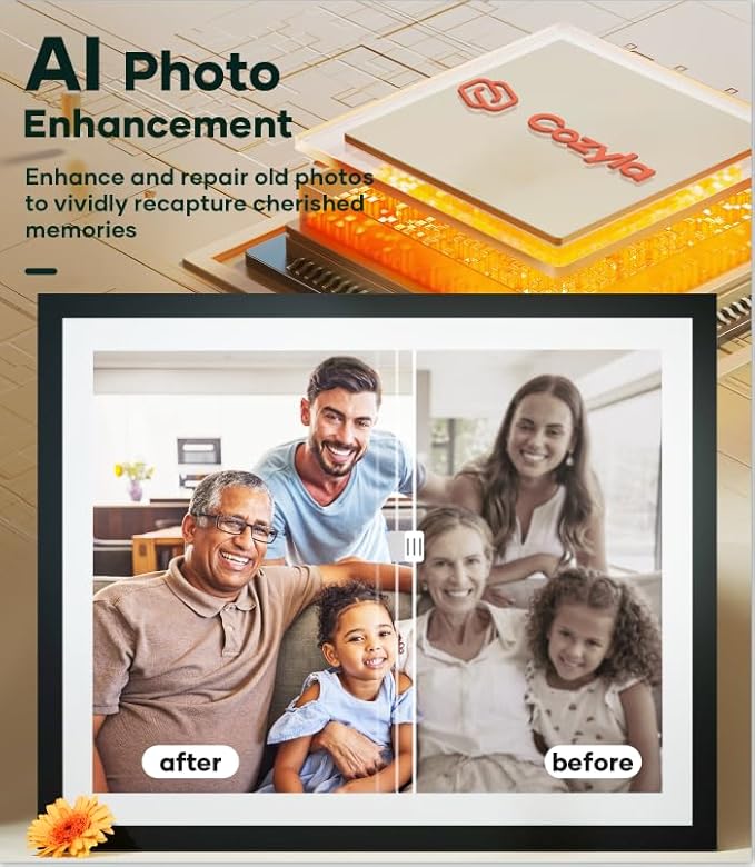 Cozyla Digital Picture Frame Large 17 Inch Digital Photo Frame Share Pictures via Email Google Photos Web Browser App Electronic Picture Frame Slideshow Free Unlimited Storage Video Picture Frame Mat