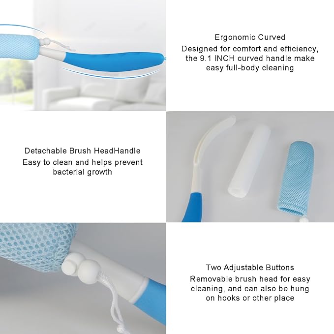 Long Handled Shower Brush, Non-Slip Long Handle Bath Brush, Back Body Brush Gentle Exfoliating and Lather Well Deep Cleansing Long-Lasting for Body