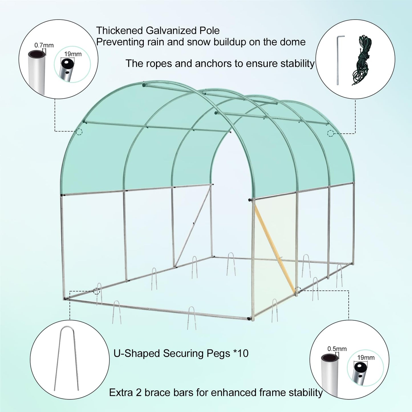 KANAGAWA 10'x7'x 7' Walk-in Tunnel Greenhouse with Watering System Heavy Duty Portable Green House Protect Gardening Plants 1 Zipper Mesh Door, 6 Roll-up Windows, Thickened galvanised Steel,White